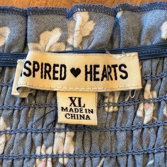 Inspired Hearts Dusty Blue Floral Smocked Romper - Picture 3 of 7